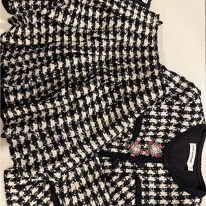 Self-Portrait Black & White Tweed Embellished Jacket and Skirt